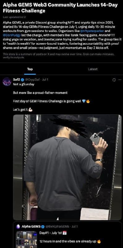 X trend covering the launch of the AlphaGEMs 14-day fitness challenge